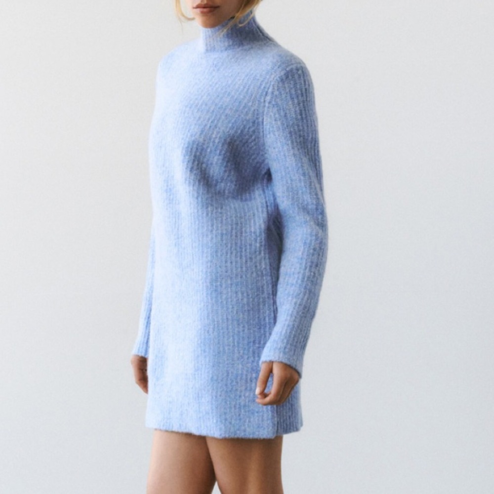 NWT ZARA LIGHT BLUE KNIT MOCK NECK DRESS - Picture 5 of 13